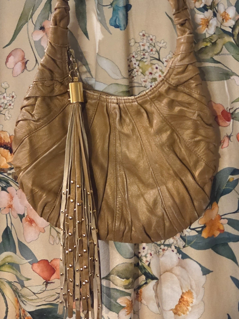 Steven by Steve Madden Gold Leather Hobo w/ Fringe Detail & Gold Hardware NEW